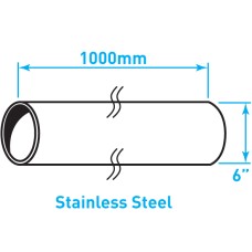 Exhaust Steel Tube Straight , Stainless Steel - 6" x 1m